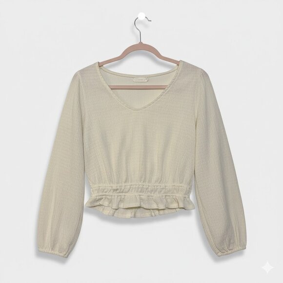 🤍 LUSH Cream Crinkle Texture Crop Top - Balloon Sleeve 🤍 - Picture 1 of 2